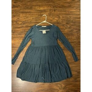 Lush V Neck Crepe Shift Dress Size S Long Sleeve Teal Peacock Boho New